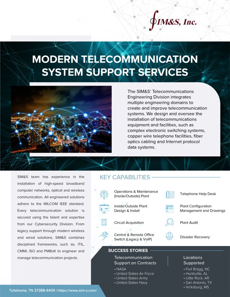 SIM&S Modern Telecommunication System Support Services Capabilities